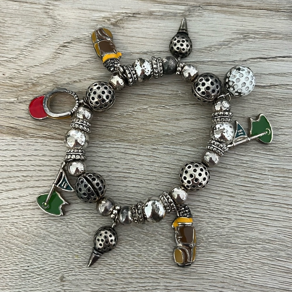 Silver Tone Stretch Golf Charm Bracelet